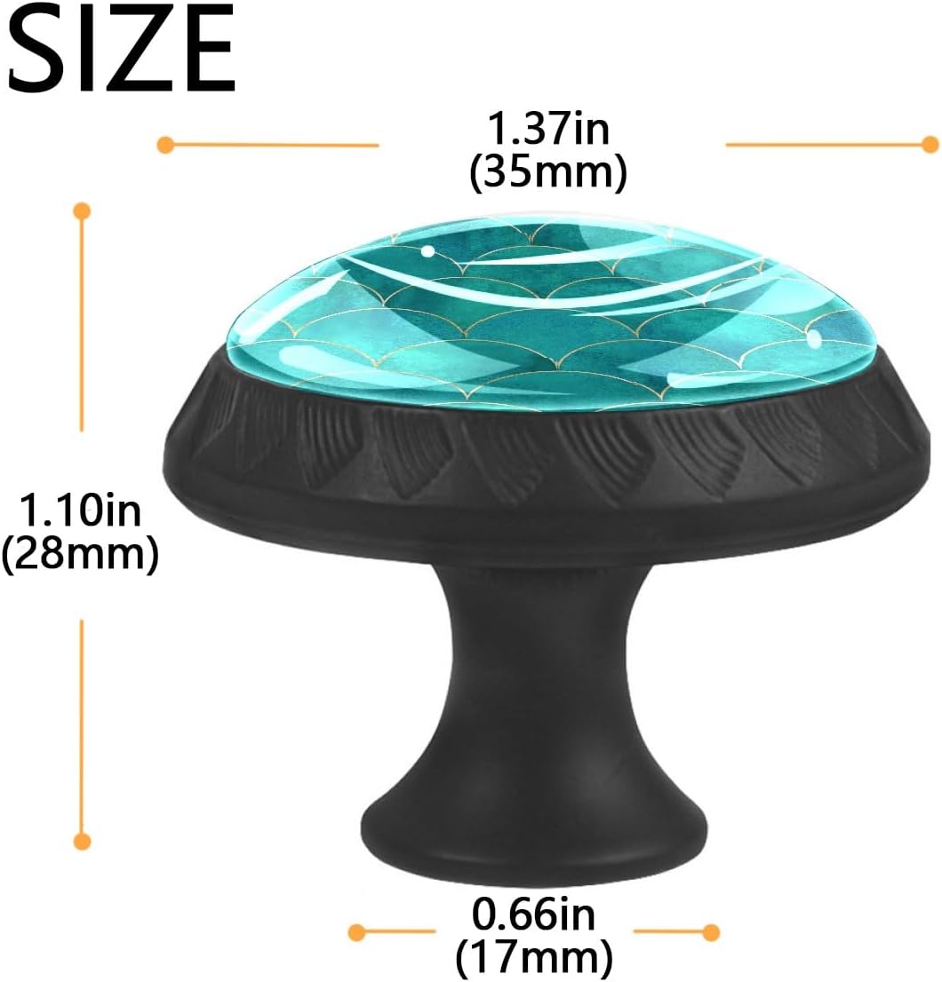 4 Pack Cabinet Knobs Teal Turquoise Fish Scale Drawer Pulls Crystal Glass Round Knobs Handles for Dressers Drawer Bathroom Kitchen Cupboards Wardrobes Hardware Furniture Knobs