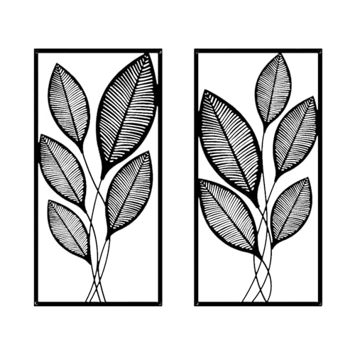 hocadon 2 Stück Metallblatt Wandkunst Metallbilder Wanddeko 40x20cm Wanddeko Metall Schwarz Minimalistische Wandskulptur Wand Deko für Wanddekoration