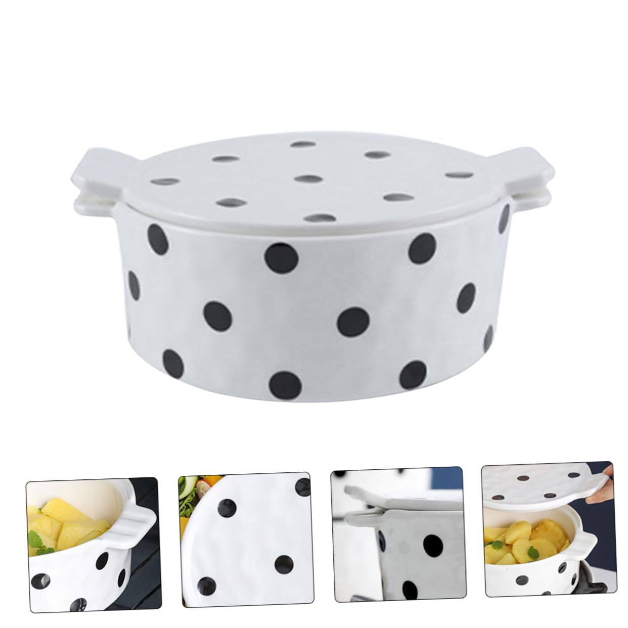 Bol de Hornear de Cerámica para Postres para Ensaladas Desayunos Resistente Altas de Puntos Negros para Cocinas