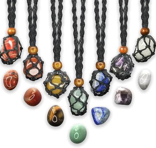 7 PCS Chakra Crystals Healing Stone Necklaces Set ，with Adjustable Rope Natural Crystal for Relaxation, Positive Energy, Yoga, Meditation Christmas Gift for Family Friends
