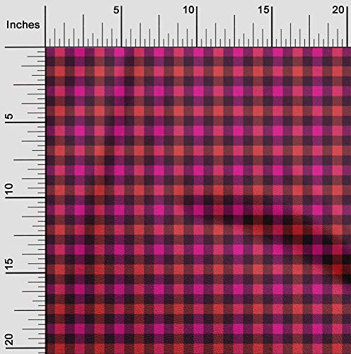 oneOone Polyester Spandex Fuschia Pink Fabric Check Fabric for Sewing Printed Craft Materialby The Yard 56 Inch Wide