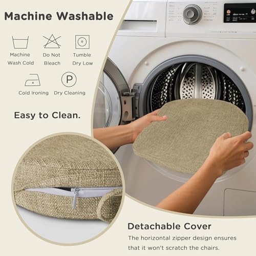 Image of AddGrace Set of 4 Chair Cushions for Metal Dining Chairs 14x14 Beige | Non Slip,Washable Removable Cover with Ties, Textured, for Kitchen Dining Room Indoor, Hard Wooden Chairs, Family Gathering