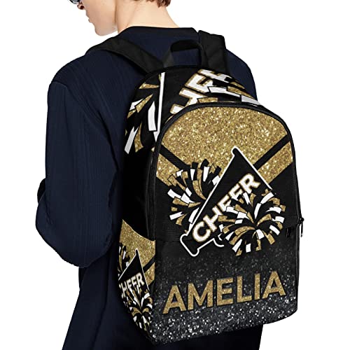 Cheerleader Gold Personalized Backpack for Teen Boys Girls,Custom Travel Backpack Bookbag Casual Bag Name Gift 11.8"(L) x 5.51"(W) x 17.72"(H)3