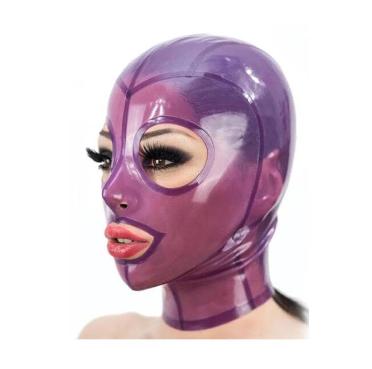 SMGZC Latex Head Cover Transparent Purple Latex Head Face Hood Latex HeadMask for Cosplay Party Club Wear (M)