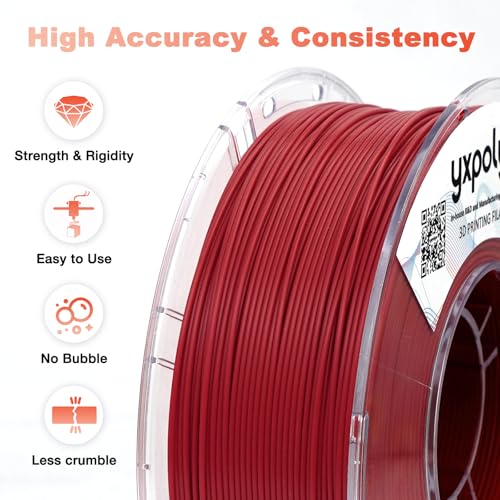 Image of YXPOLYER PLA Filament Food Grade 1.75mm 1kg for 3D Printing, PLA+ 3D Printer Filament with Transparent AMS-Compatible Filament Spool, Brick Red