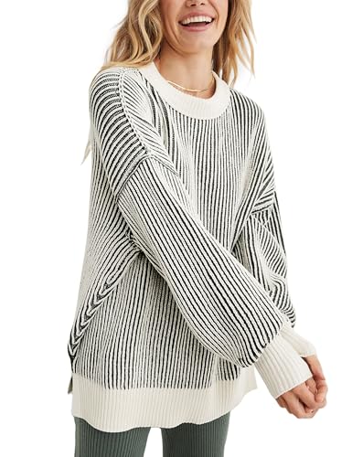 Image of Beyond Chenille Sweater for Women 2026 Winter Crew Neck Pullover Sweater Color Block Knit Tops