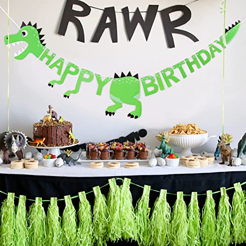 Image of 3D Dinosaur Birthday Banner, Dinosaur Happy Birthday Banner, Dinosaur Decorations for Birthday Party Swallowtail Flag Birthday Banner Boy Girls Kids Dinosaur Party Supplies (Green)