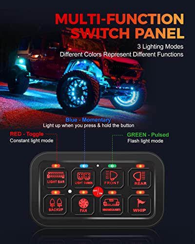 Auxpower Rgb 8 Gang Switch Panel Toggle Momentary Pulsed Switch Pod Multi-Function Off Road Programmable Switch Dimmable Circuit Control Relay System For Car Truck Atv Camper Maxswitch Waterproof #TOP1