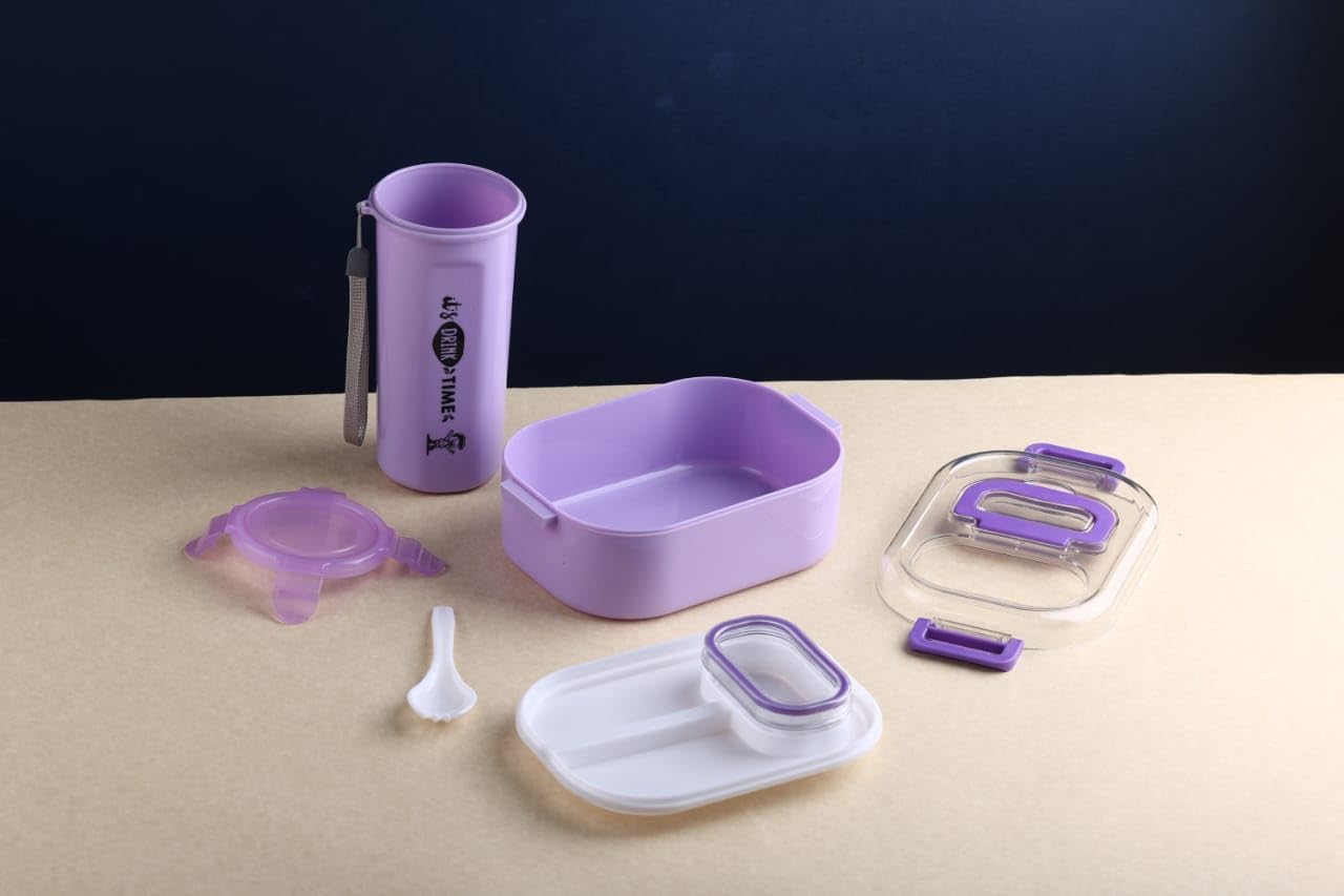 Lunch Box with Bottle Combo Set | Leakproof & BPA Perfect Lunch Box | Trendy Set for School Work Durable & Portable Design | Purple - Angle 2