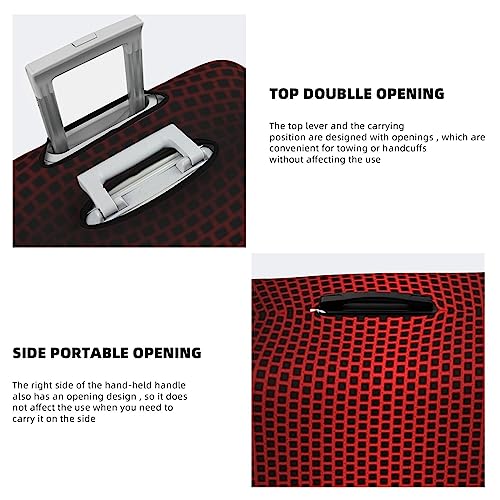 Red Geometric Perforated Square Background Luggage Cover Washable Elasticated Luggage Covers for Suitcase TSA Approved Stylish Scratch Resistant Luggage Case Protector4