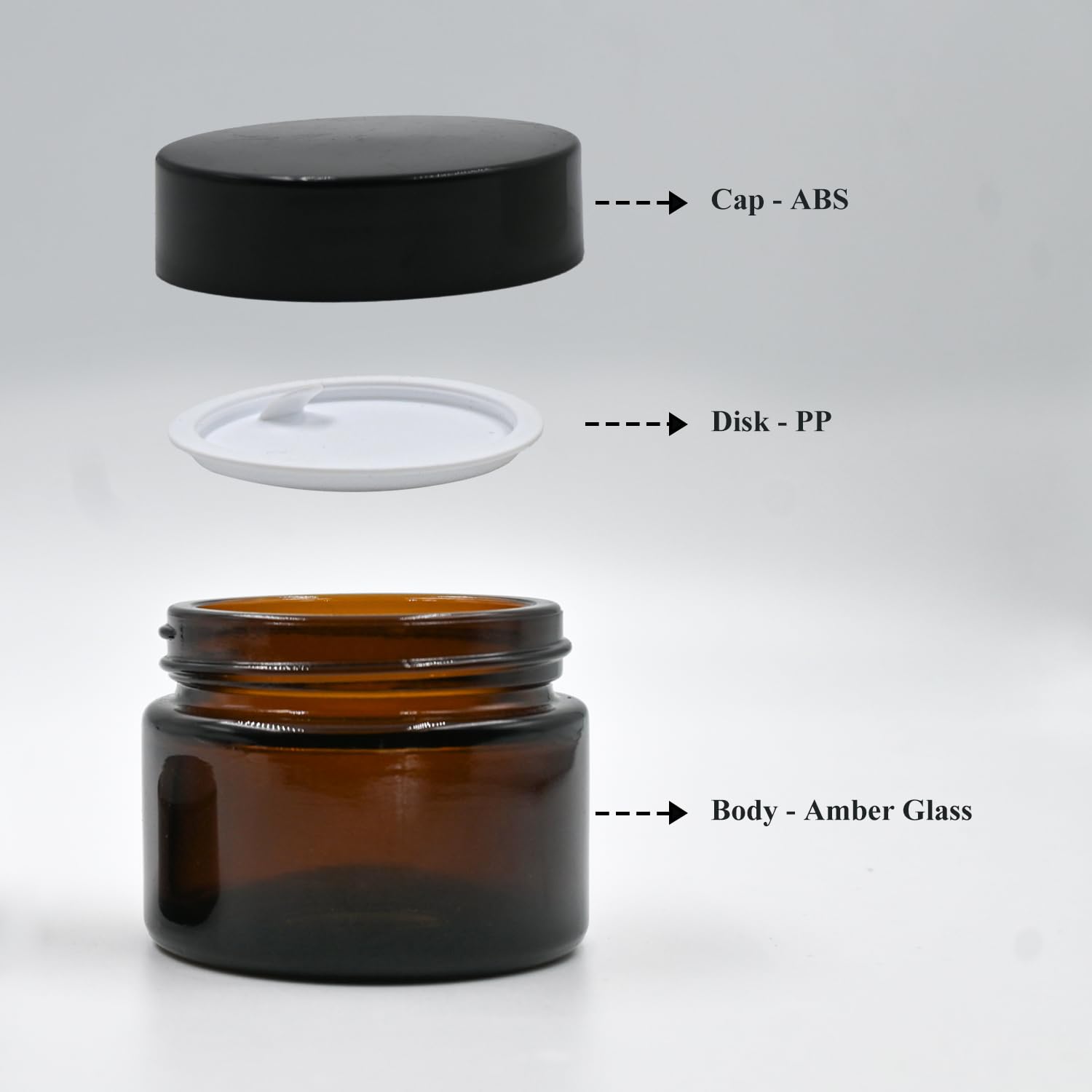 Happy Packaging 50 Gm Amber Round Empty Glass Cosmetic Cream Container | Jars With Black Cap And White Inner Lids For Creams| Balms | Face Scrub | Body Cream Etc (3) - Image 6 thumbnail