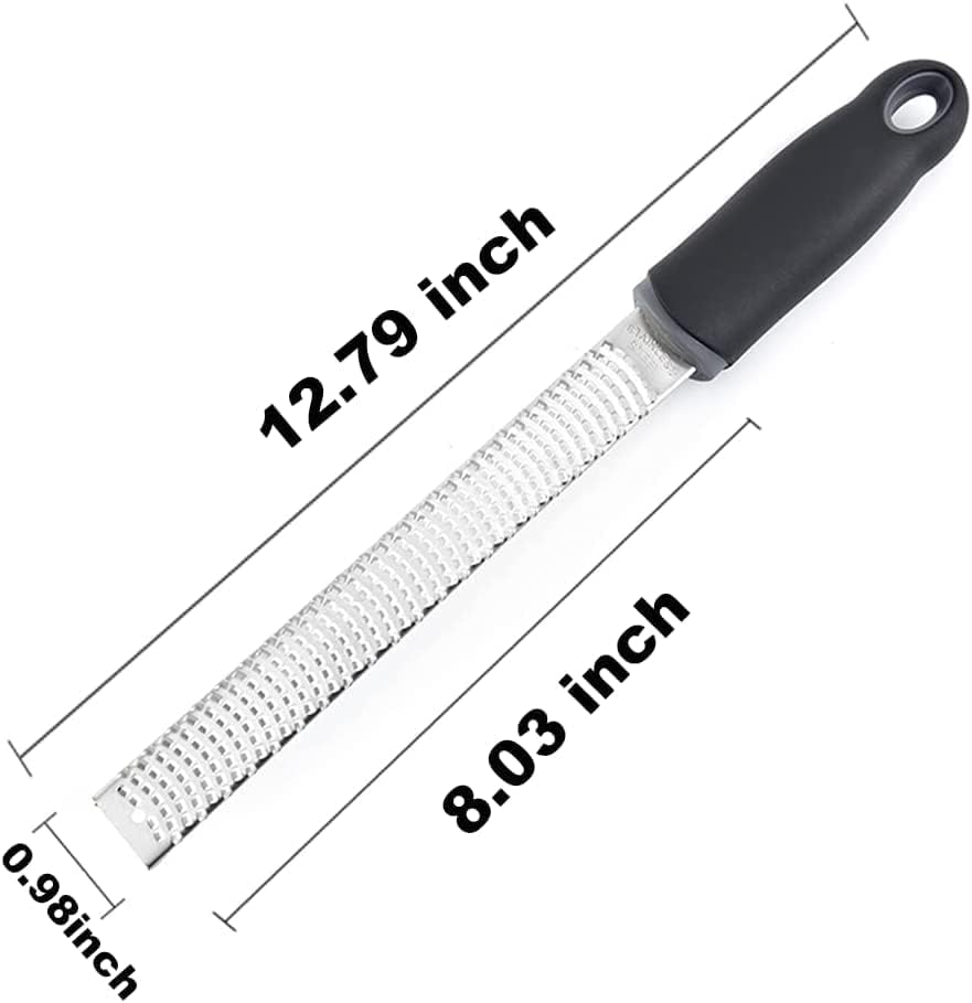Image of Lemon Zester Grater with Handle, Kitchen Tool for Zesting Citrus Fruits & Finely Grating Parmesan Cheese, Garlic, Ginger, Coconut, Chocolate, Stainless Steel (Black-1)