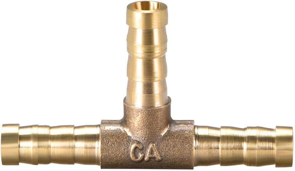 TOP-VIGOR 2Pcs 6mm Brass Barb Splicer Fitting, 3 Ways T-Shaped Fuel Hose Barbed Connector, Garden Tube Barbed Splitter Fitting for Water Fuel Gas Air Oil