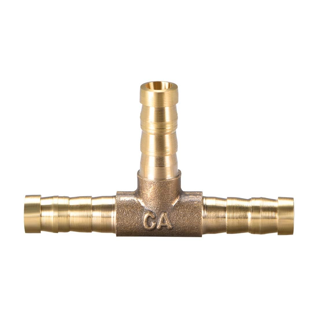 TOP-VIGOR 2Pcs 6mm Brass Barb Splicer Fitting, 3 Ways T-Shaped Fuel Hose Barbed Connector, Garden Tube Barbed Splitter Fitting for Water Fuel Gas Air Oil