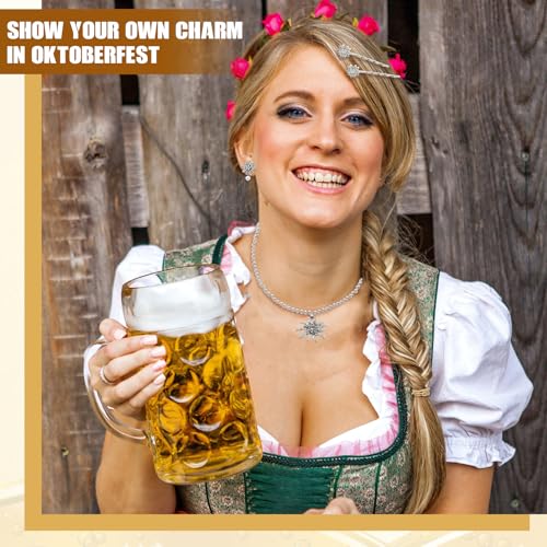 TaimeiMao Trachtenkette mit Strass Edelweiß Herz Anhänger, Edelweiß Armband und Edelweiß Ohrstecker (Anzug) (3)