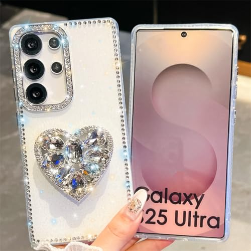 Coque Galaxy S25+ transparente à paillettes avec motif étoiles et amour chic - 3