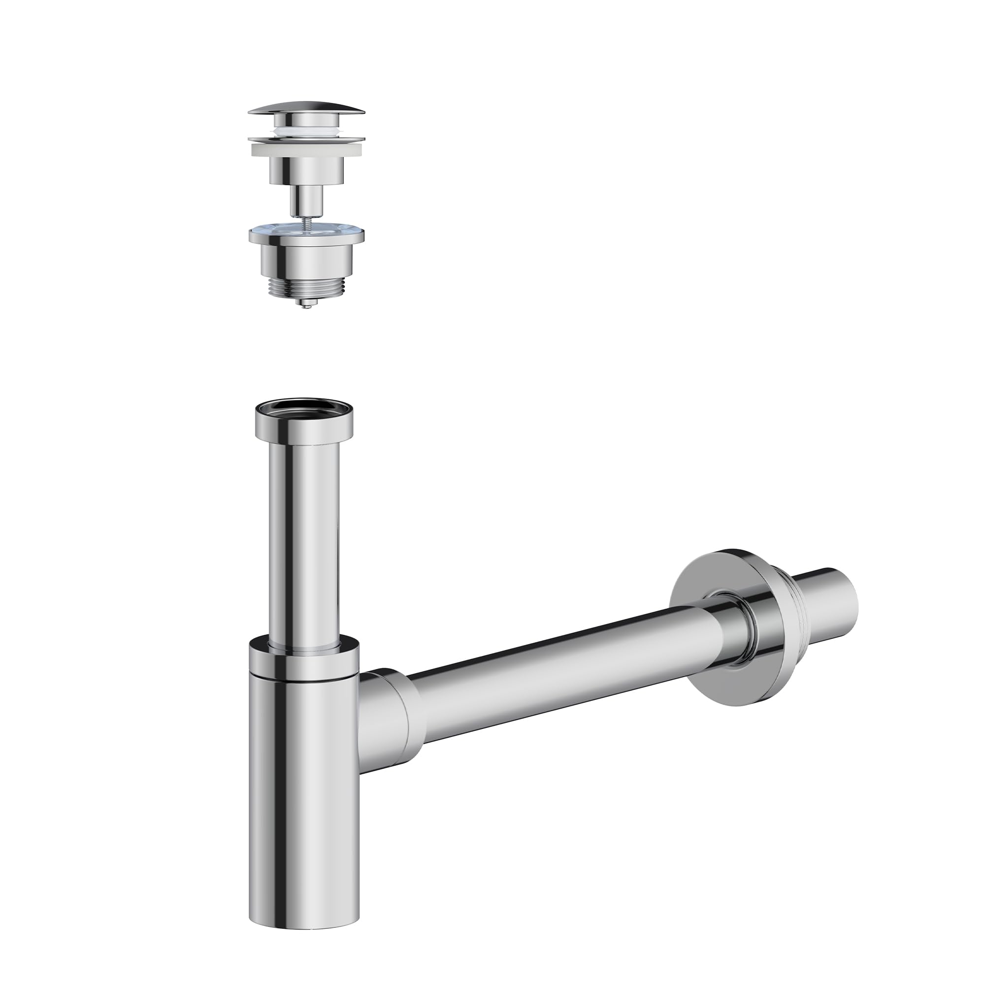 Bächlein Bundle - Pop-Up Ablaufgarnitur platzsparend + Design Siphon - Chrom