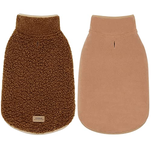 Image of cyeollo Sherpa Dog Coat Reversible Dog Jackets for Small Dogs, Brown, M