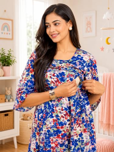 Image of RITIJYA Zipless Feeding Kurtis & Dresses for Women | Zipless Maternity Wear Gown Pregnancy Dress for Nursing Mothers | Viscose Rayon | Stylish & Comfortable | S to 4XL | Washable & Durable
