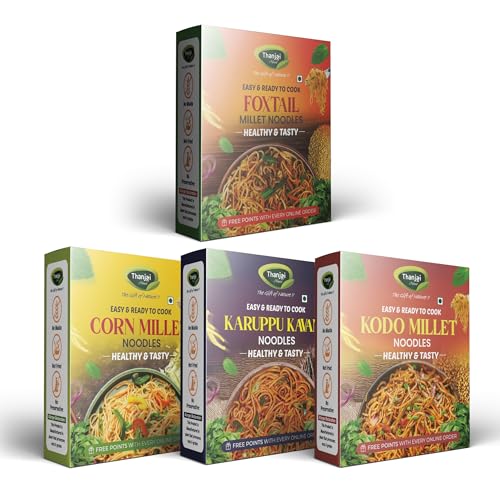 Image of Thanjai Natural Millet Noodles 180 Grams X 4 Varieties (720 Grams) of Homemade Natural Foxtail | Corn | Karuppu Kavuni and Kodo Millets Noodles(No Preservatives, No Chemicals, No Artificial Extract)