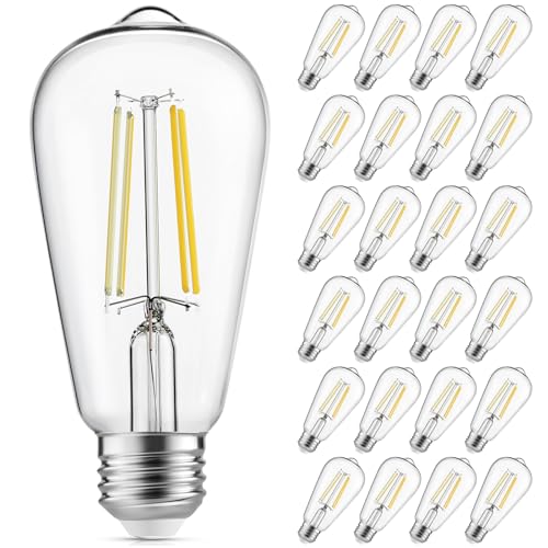 Image of Gozelux LED Edison Light Bulbs, 60W Equivalent Incandescent Edison Bulbs, Efficient 6W ST58, E26 Medium Base, Dimmable, 750 Lumens, 4000K, Cool White, 90+ CRI, Clear - 24 Count (Pack of 1)