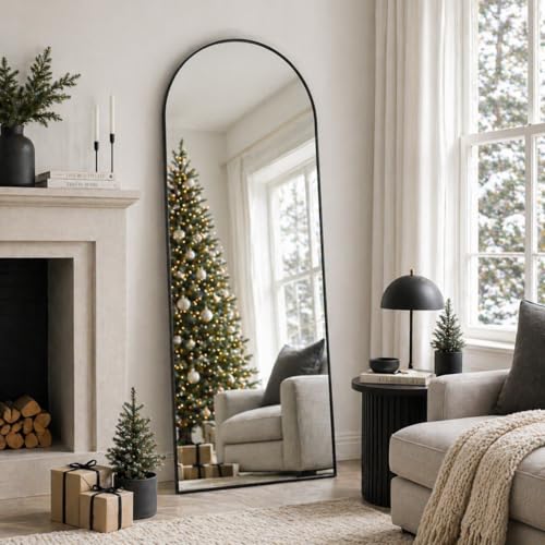 Image of Full Length Mirror, 58 inchx19 inch Arched Floor Mirror Freestanding, Floor Standing Full Body Mirror with Stand for Bedroom, Hanging Mounted for Living Room Cloakroom