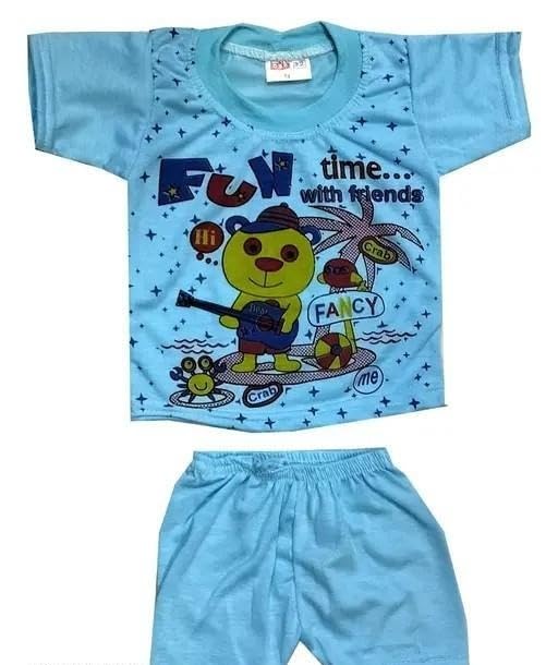 Image of Baby Boys & Girls Cotton Top Bottom Set Pack of 3 Printed Half Sleeve T-Shirt with Solid Pants Comfortable Kids