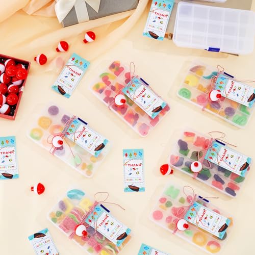 Cherizia 73Pcs Fishing Party Favors Candy Little Tackle Boxes 24 Sets with Red White Floater Thank You Cards for Making My Reel Fun Fishing Gone Theme Party Decorations (24)