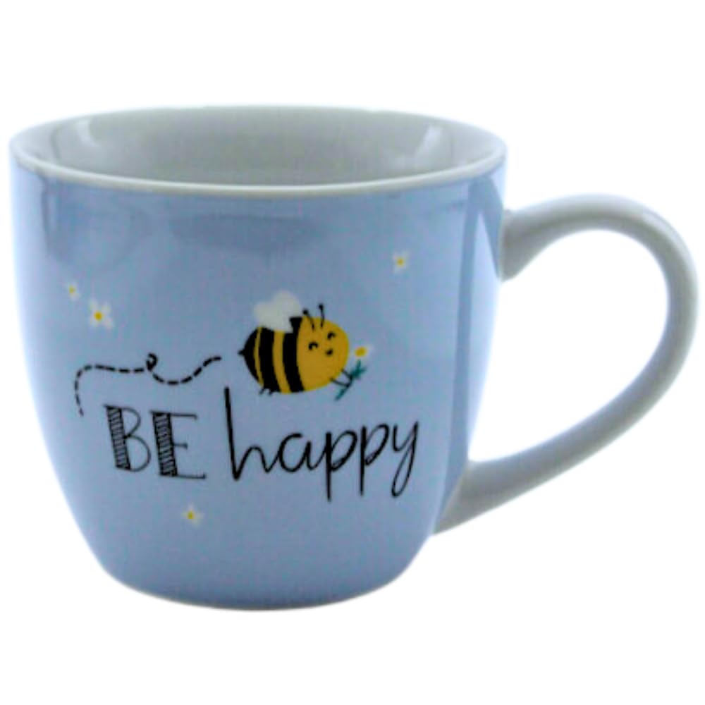Dekohelden24 Maxi Coffee Mug Porcelain XXL Coffee Pot Bee Design Be Happy Size H x Diameter 9.2 x 10.5 cm Capacity 400 ml Dishwasher Safe