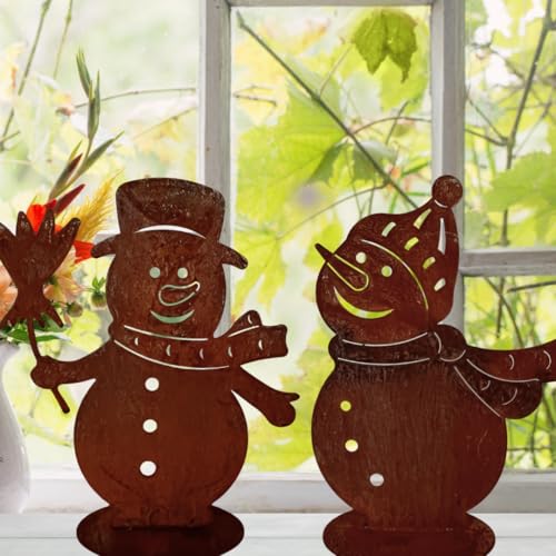 Terma Stahldesign Rostfigur Höhe 30 cm Gartenfigur Set Schneemann Winterdeko Weihnachtsdeko tolle gartendeko aus Rost-Metall, deko rostoptik, Rostfiguren