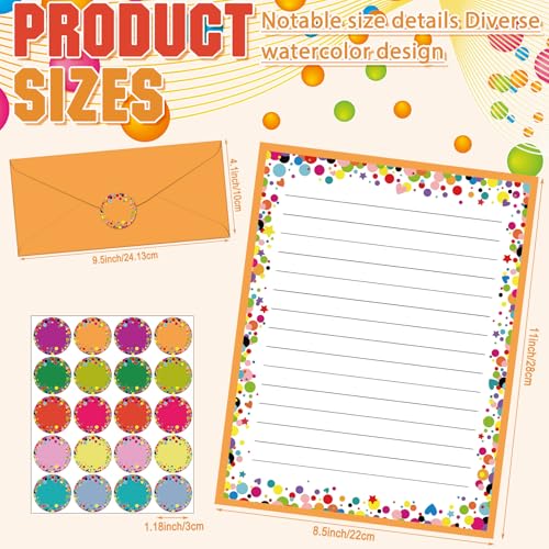 Image of TaoBary 160 Pcs Stationery Paper Set 50 Double Sided Stationery Papers with 50 Matching Envelopes and 60 Round Dot Sticker, 10 Design(Polka Dot,8.5 x 11 Inch)