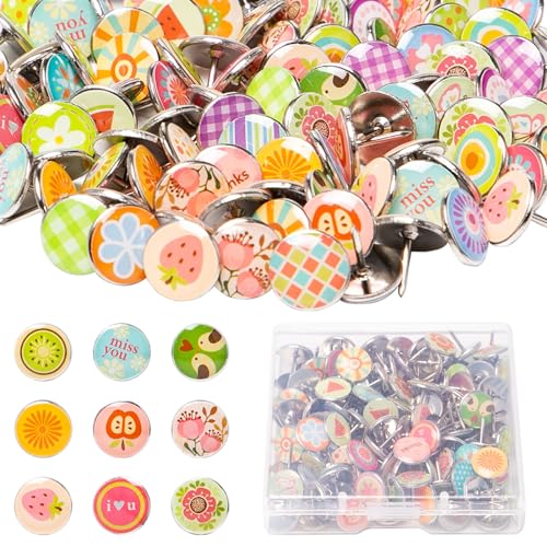 Rebanky 120 Piezas Creativas Chinchetas para Corcho Pequeño Chinchetas Decorativas de Metal Moda Chinchetas Pared Pequeño Decorativo Chinchetas de Dibujo con Caja para Tablero de Corcho