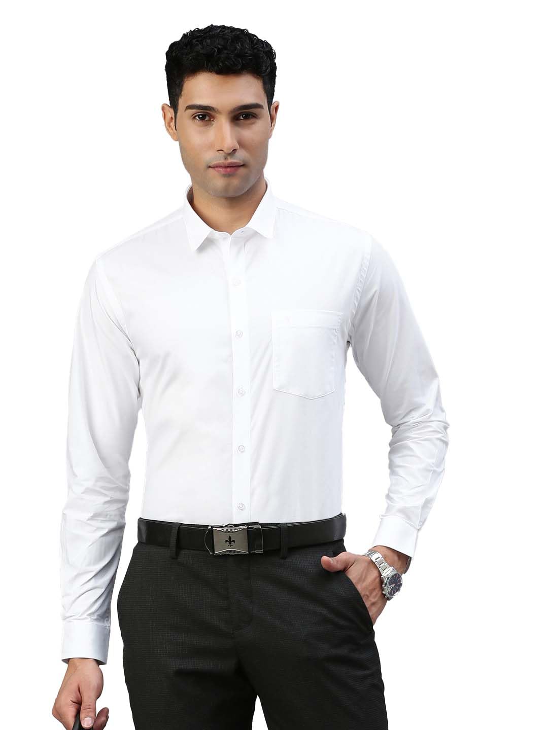 RAMRAJ COTTON Men Cotton White Full Sleeve Solid Formal Shirt(White;38)