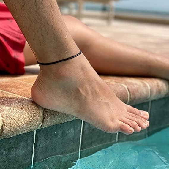 Image of Handmade Pooja EvilEye Black Chain Adjustable Nazar Anklets For Women Men Girls Boys Pack Of 2 evil eye thread, nazar anklet, thread anklet, najariya women anklet