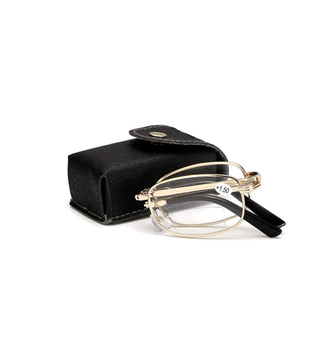 KH Reading Glasses Folding Readers Metal Frame with Cases Pocket Eyeglasses Reading +2.00