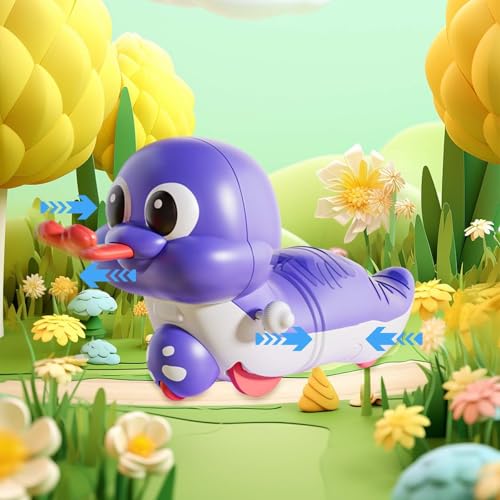 Image of Cute Wind-Up Duck Toy for Kids, Manual Clockwork Walking Duck, Colorful Cartoon Animal Toy for Toddlers & Children (Purple Duck Toy)