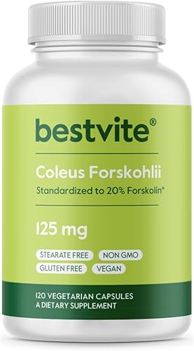 BESTVITE Coleus forskohlii 125 mg - 20% forskolina (120 cápsulas vegetarianas) - Hecho con Forslean El único ingrediente forskolina respaldado por