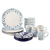 Rachael Ray Dinnerware Ikat 16-Piece Stoneware Dinnerware Set, Print