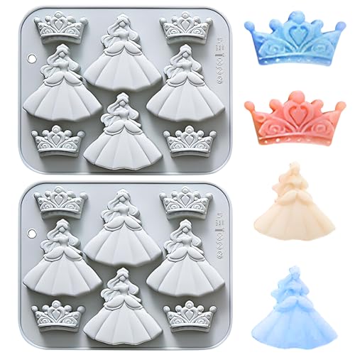 3D Silicone Crown Fondant Molds 2 Pcs Princess-style Crown and Dress Shaped Baking Molds for Chocolate Candy Cookie Jelly Cupcake Topper 7.13 x 5.63 Inches