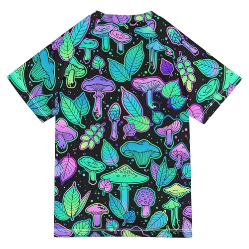Aflyko Kid Rashguard Shirt Magic Mushroom Neon Leaves Boys Girls Swimsuit Top2