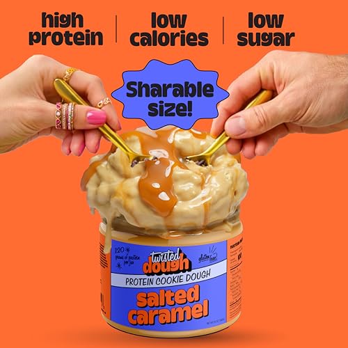 Image of Twisted Dough Protein Cookie Dough, Salted Caramel Flavor, 2 Pack, 100g Protein, Healthy Snacks, Gluten Free Edible Cookie Snack, High Protein Low Carb & Low Sugar Dessert for Kids & Adults, Keto Friendly