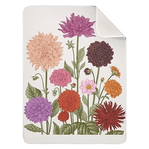 Image of Swaddle Blanket for Vintage Floral Dahlia Baby Receiving Blanket Muslin Baby Swaddles Soft Cotton Breathable Nursery Blankets for Unisex Boys and Girls 30x40 Inch