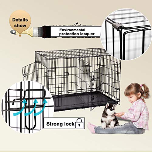 Large Dog Crate Kennel For Medium Large Dogs Metal Dog Cage Double-Door Folding Travel Indoor Outdoor Puppy Playpen With Divider And Handle Plastic Tray,42 Inches #TOP2