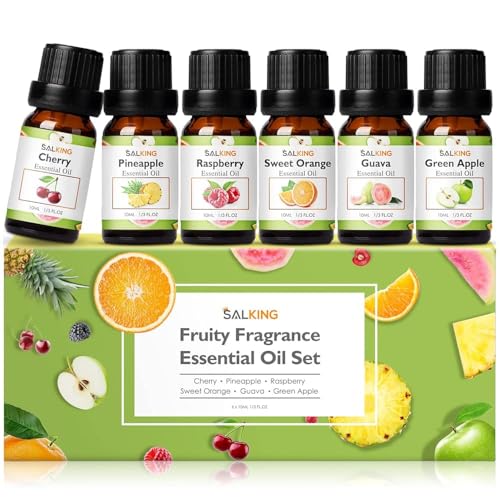 SALKING Ätherische Öle Set, Essential Oils 6x10mL Duftöl 100% Bio Aromatherapie GeschenkSet für Diffuser, Luftbefeuchter, Massage, Kirsche, Ananas, Himbeere, süße Orange, Guave, grüner Apfel