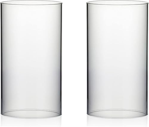 WGVI Funda para portavelas de huracán, ancho de 5.5 pulgadas, altura de 10 pulgadas, 2 piezas, cilindro de vidrio transparente abierto en ambos