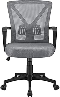 Yaheetech Office Chair Adjustable Computer Chair Ergonomic Fabric Mesh Swivel Chair Study Chair with Armrest and Lumbar Back Support for Home Office Work Task Dark Grey