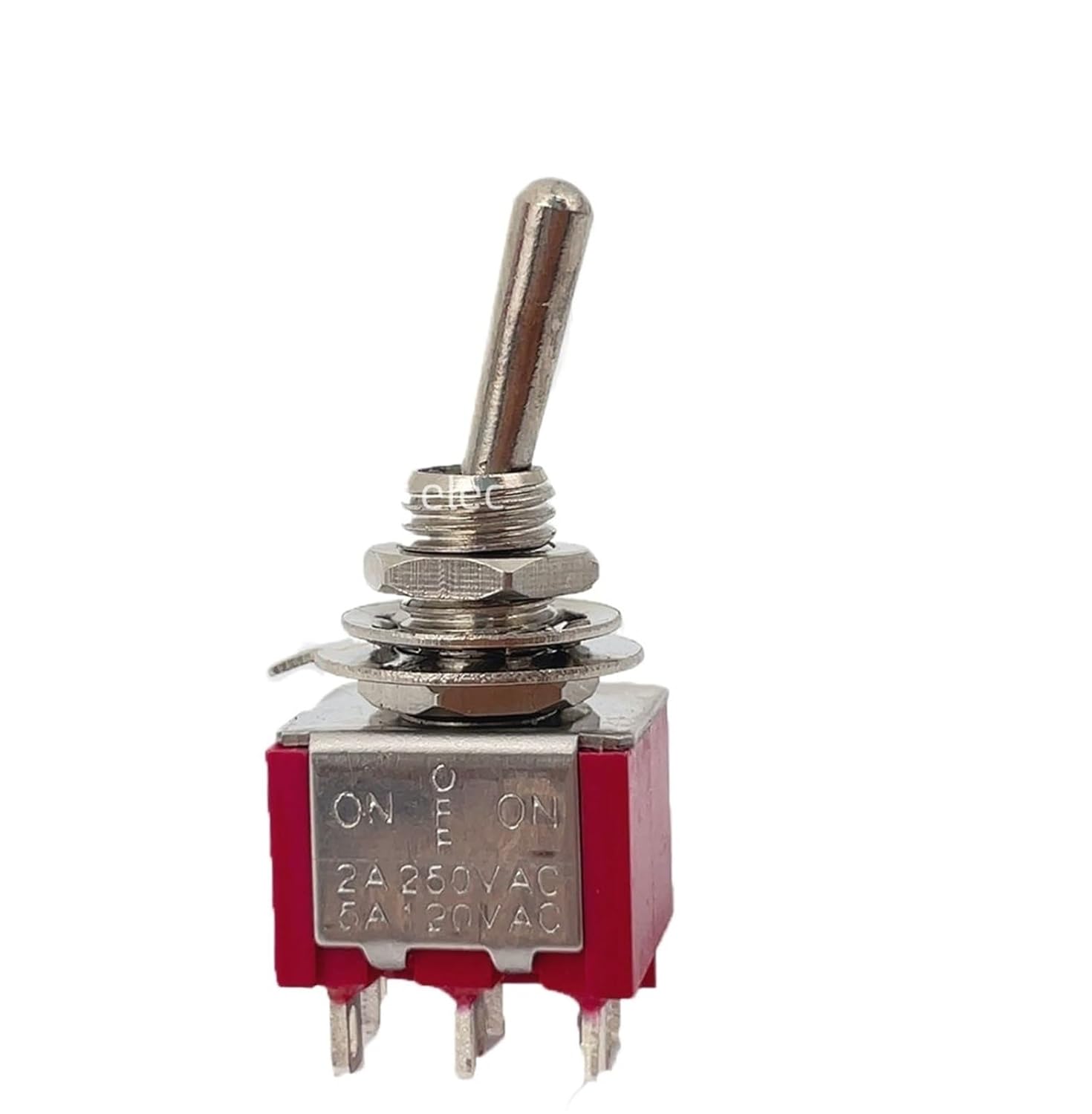 5Pcs MTS-202 203 red 6pin 6A125VMiniature Lever Toggle Switch Single Pole Double Throw ON-Off-ON/ON-ON 120VAC 6A Inch Mounting(5PCS MTS223)