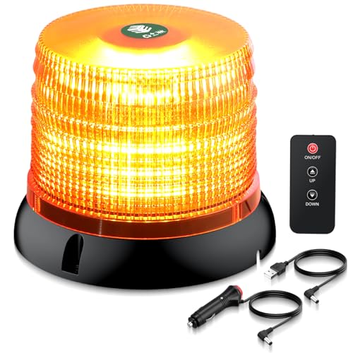 EYPINS Rundumleuchte Akku mit Fernbedienung 12V 24V Magnet-Warnleuchte 6 Blitzmuster aufladbare LED Warnlicht Blinkleuchte für Traktor Auto Rundumleuchte fürs Traktor KFZ LKW| Gelbe