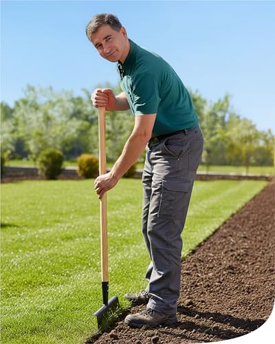 Bellissa Pelle Coupe Bordure Jardin - Bêche pour Gazon, Pelouse, Parterre, Allée - Tôle d'acier Résistant avec Manche en Bois Naturel - Outil de Jardinage...