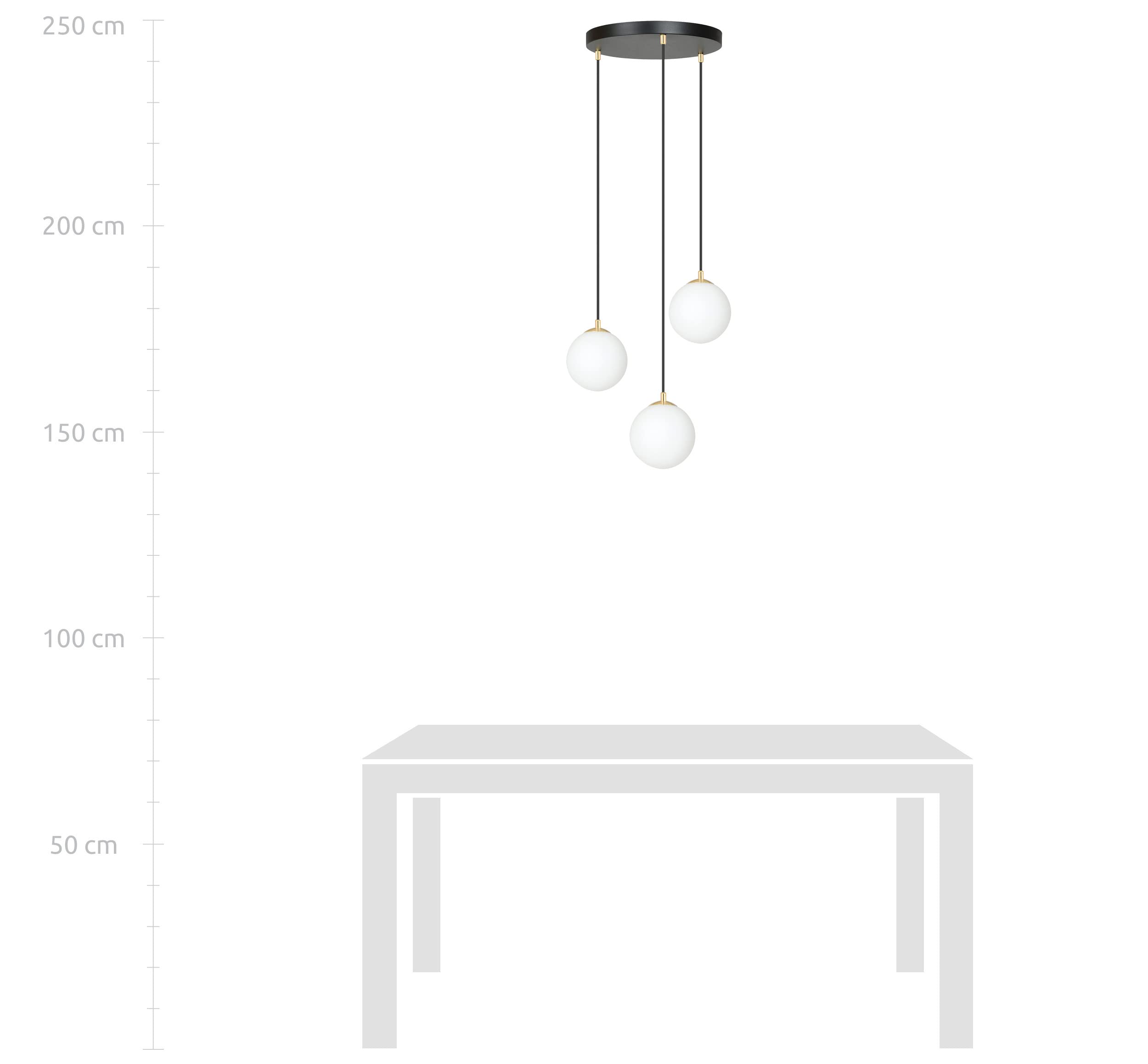 Suspensión Contemporánea Royal 3 Luces Acero Negro/Oro Bolas Cristal Blanco
